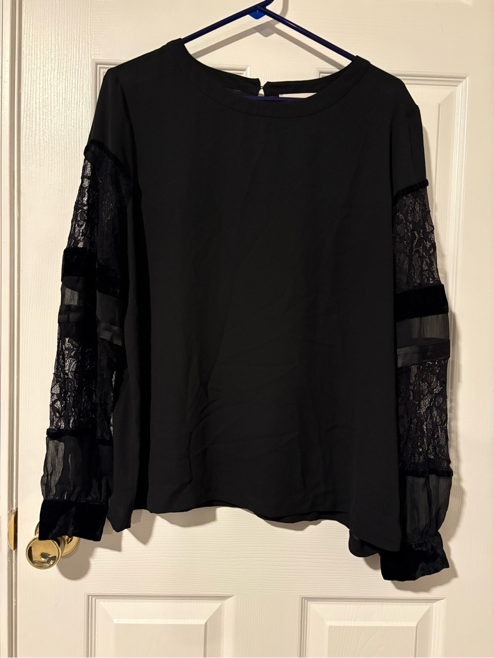 LOFT Black Long Sleeve Lace Paneled Blouse